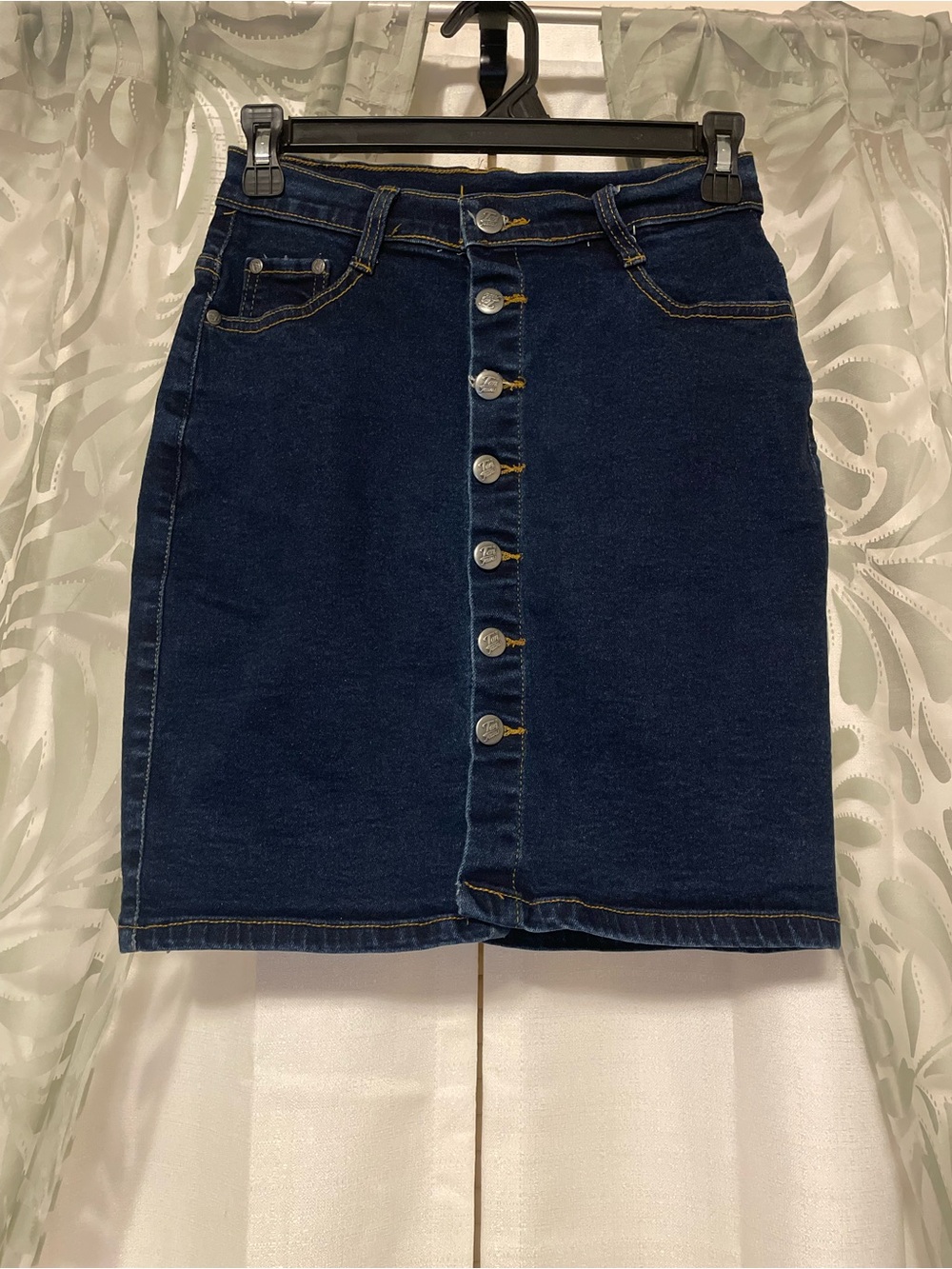 Vintage Dark Blue Denim Button-Front Skirt
